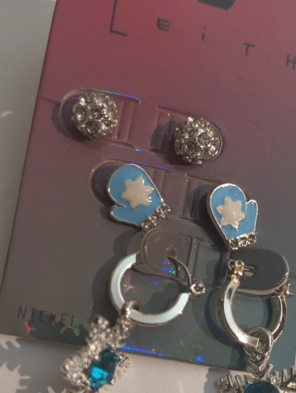 Leith Silver & Blue Snowflake and Mitten Earring Set NWT